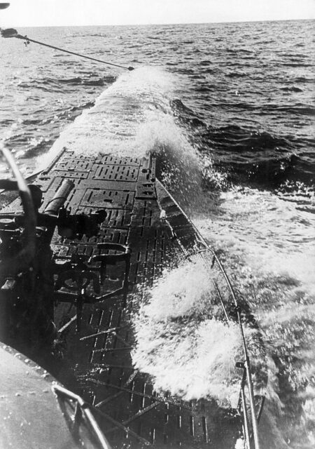 U-boat surfacing in the Atlantic Ocean
